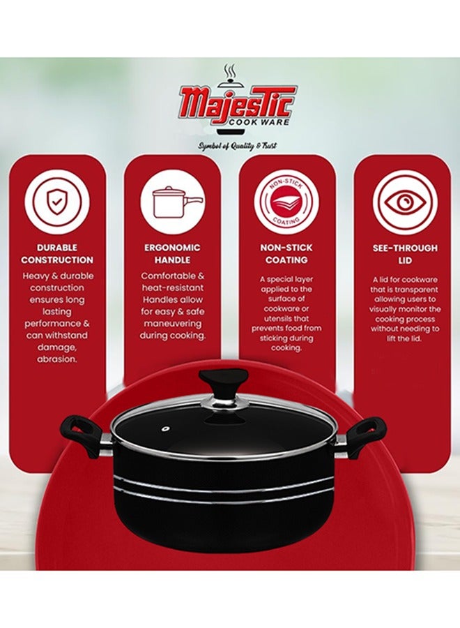 Majestic Non Stick Casserole Handi Dutch Size 30 Cm With Glass Lid and Multilayer Coat For Durablity, S.S Bakelite Cool Handles For Firm Grip & Convenience, Dishwasher safe , Ovensafe Upto 180C - Image 3
