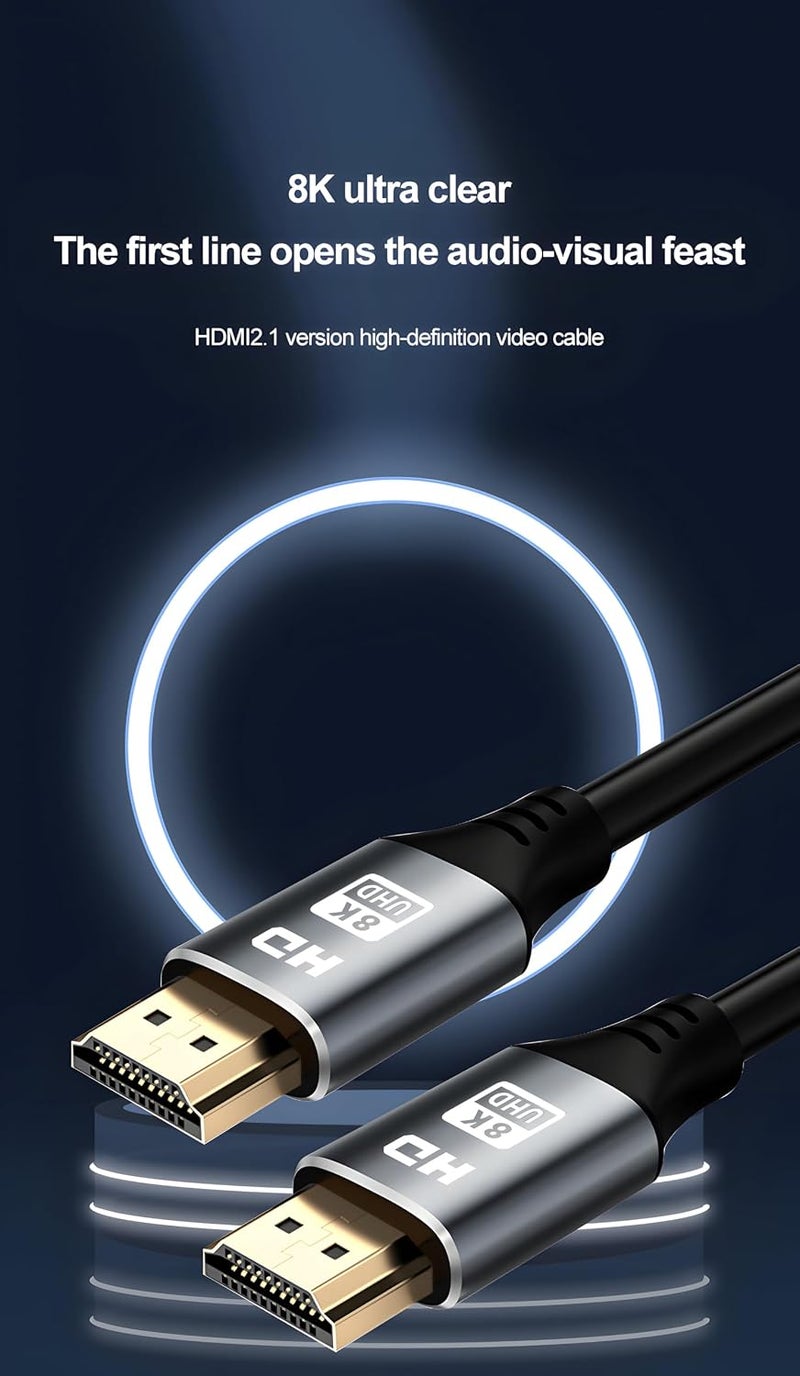 سيزمي كابل HDMI 2.1 عالي السرعة | دقة 8K@60Hz، 4K@120Hz | سرعة نقل بيانات 48Gbps | دعم لتقنية HDR10 | ميزات VRR وALLM وeARC | موصلات مطلية بالذهب | يدعم نقل الصوت والفيديو | طول الكابل 2 متر | لونه رمادي | مناسب للتلفزيونات والشاشات وأجهزة العرض وأجهزة الكمبيوتر - Image 2