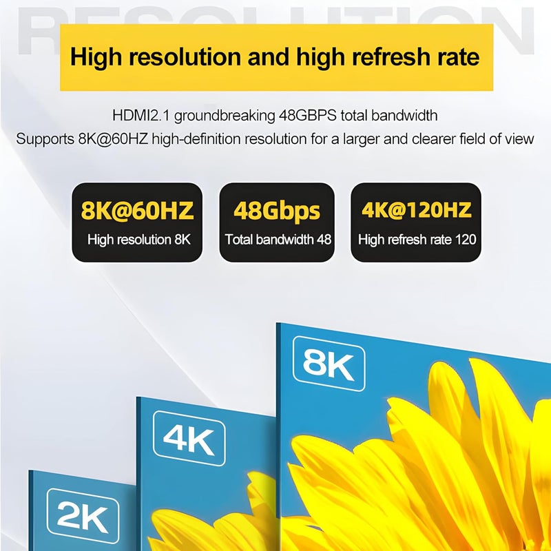 سيزمي كابل HDMI 2.1 عالي السرعة | دقة 8K@60Hz، 4K@120Hz | سرعة نقل بيانات 48Gbps | دعم لتقنية HDR10 | ميزات VRR وALLM وeARC | موصلات مطلية بالذهب | يدعم نقل الصوت والفيديو | طول الكابل 2 متر | لونه رمادي | مناسب للتلفزيونات والشاشات وأجهزة العرض وأجهزة الكمبيوتر - Image 4