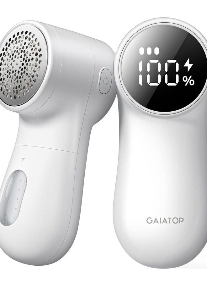 GAIATOP Fabric Shaver, Rechargeable Lint Remover Sweater Defuzzer, Intelligent Digital Display Lints Shaver Fuzzs Pills Bobbles Trimmer for Clothes and Furniture White(1 pcs) - Image 1