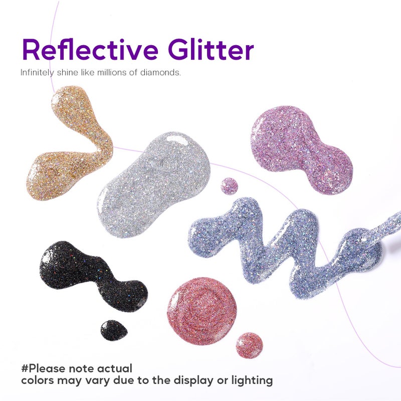 Morovan Glitter Nail Polish Set: Quick Dry Nail Polish Kit Sparkle Gold Silver Black Sparkly Fingernail Bulk Flash Diamond Regular Manicure Gifts for Women - Image 3