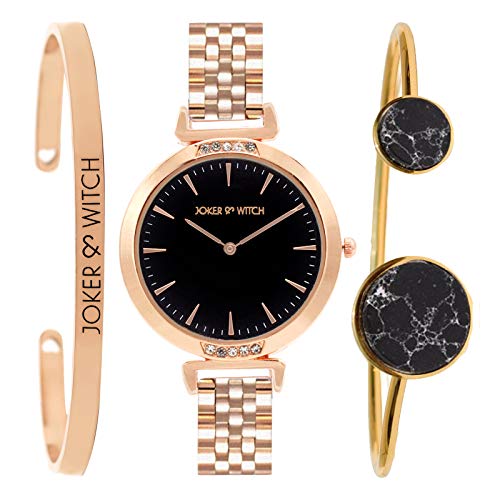 Joker & Witch Stainless Steel Analog Women Watch (Black Dial Rose Gold Colored Strap), Rose Gold Band - Image 1