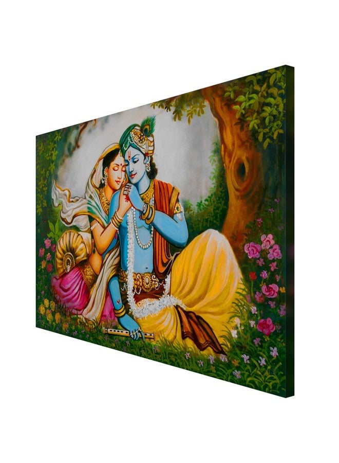 999STORE Wooden Stretched Lord Krishna Paintings Canvas Painting Radha Krishna Photo Frame Radha Sitting Between The Flowers Wall Frames Room Décor (24X36 Inches Strectched Canvas) Flp24360070 - Image 3