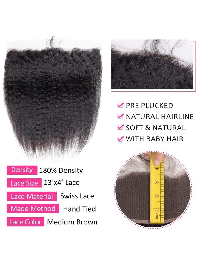 Odir Kinky Straight Bundles with Closure Brazilian Human Hair 12 14 16+10 Inch Unprocessed 9A Yaki Straight Hair 3 Bundles with 4x4 Lace Closure Natural Color - Image 5