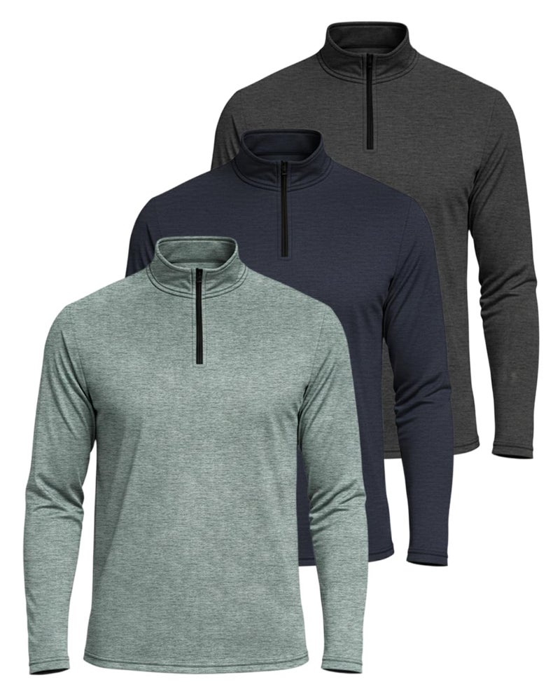 REALESSENTIALS Real Essentials 3 Pack: Men's Dry-Fit Active Quarter Zip Long Sleeve Athletic Performance Pullover (Available in Big & Tall) Set 5 L - Image 1