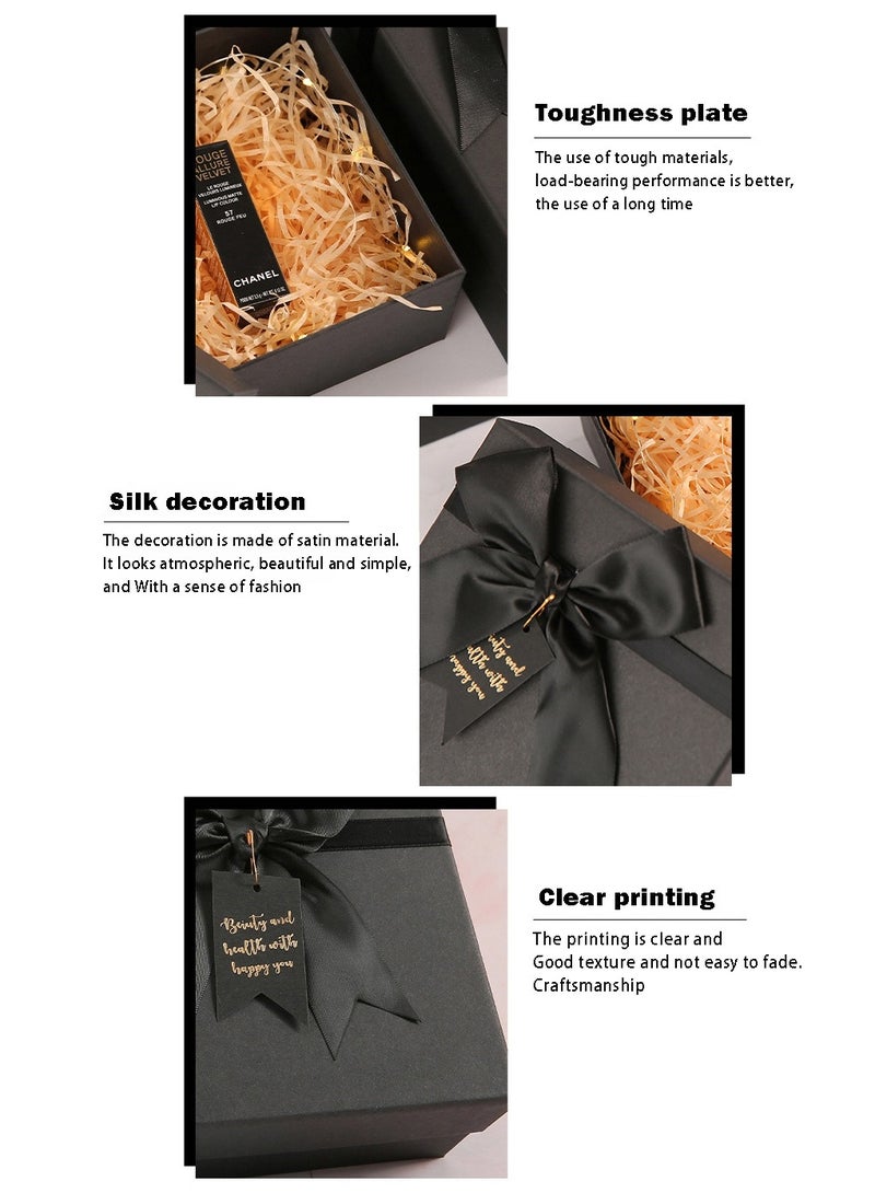 2 Sets of Gift Boxes with Hand Straps and Raffia,Black 15X15X7cm Gift Boxes,Bridesmaid Proposal Box with Ribbon,Kraft Paper Boxes for Wedding, Packaging,Present,Birthday,Party - Image 4