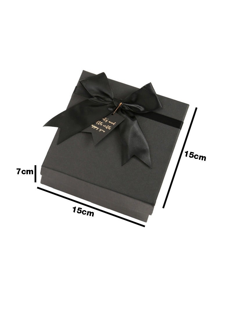 2 Sets of Gift Boxes with Hand Straps and Raffia,Black 15X15X7cm Gift Boxes,Bridesmaid Proposal Box with Ribbon,Kraft Paper Boxes for Wedding, Packaging,Present,Birthday,Party - Image 5