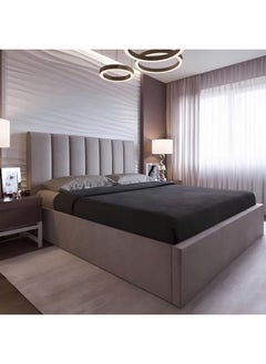 Homzmart White Wood and Linen Queen Bed 200x150x140 cm - Beige  - Image 1