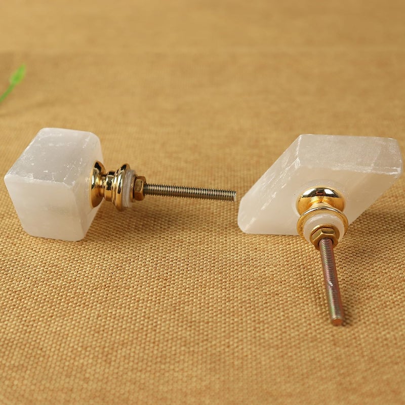 Jic Gem 4 Pack White Selenite Cabinet Knobs Rhombus Crystal Drawer Knobs Natural Gemstone Door Handle Pulls Cupboard Dresser Kitchen Cabinet Hardware - Image 5