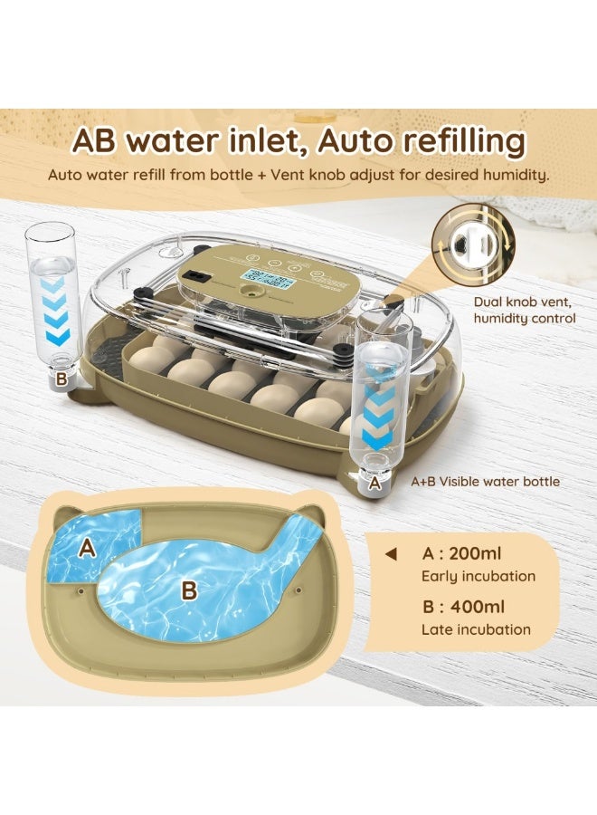 WALALLA 24 Egg Incubator with Temperature & Humidity Control, Automatic Egg Turner, LED Candling, Dual Water Inlets, LCD Display, for Chicken, Duck & Quail, Home Farm & Classroom - Image 3