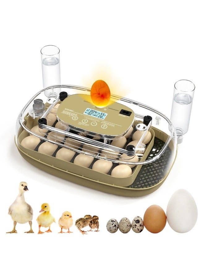 WALALLA 24 Egg Incubator with Temperature & Humidity Control, Automatic Egg Turner, LED Candling, Dual Water Inlets, LCD Display, for Chicken, Duck & Quail, Home Farm & Classroom - Image 1