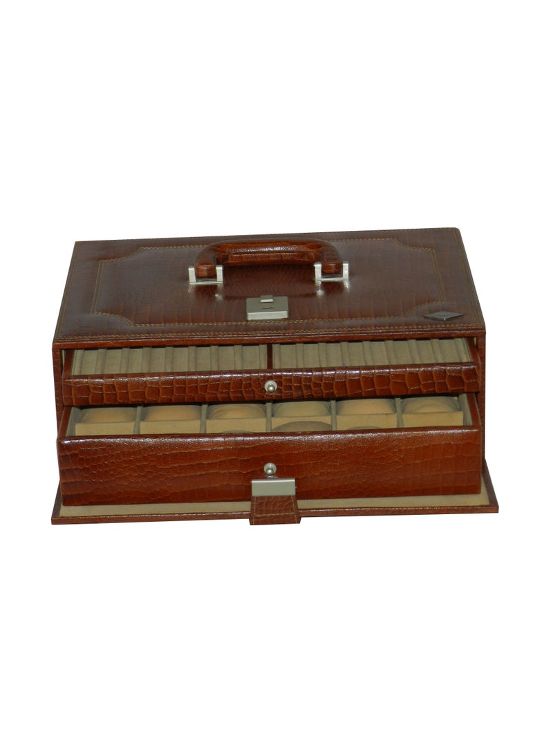 LAVERI LEATHER Laveri Watch Box for Men Women (18 Watches , Pens , Rings Slots), Premium  Leather Watch Case  Organizer with Crystal Glass Top, Removable Pillow - Image 1