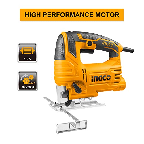 INGCO Jig Saw, Corded Saw, 570W | 800-3000rpm | 4 Step Pendulum Function | 5 Variable Speed Control Power Saw With 3pcs Saw Blades - Image 3