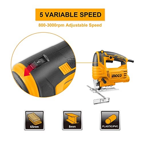INGCO Jig Saw, Corded Saw, 570W | 800-3000rpm | 4 Step Pendulum Function | 5 Variable Speed Control Power Saw With 3pcs Saw Blades - Image 4