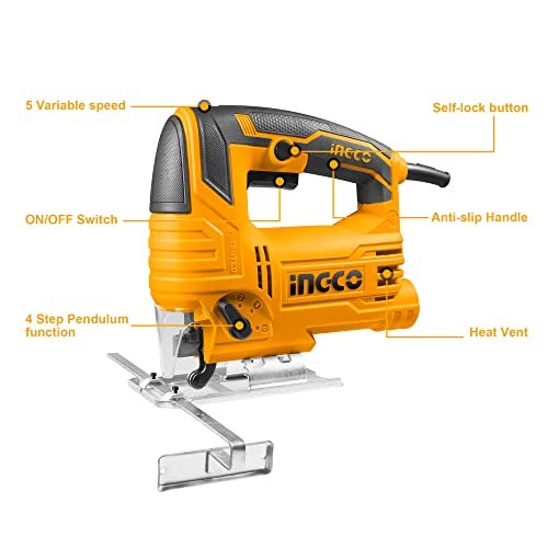 INGCO Jig Saw, Corded Saw, 570W | 800-3000rpm | 4 Step Pendulum Function | 5 Variable Speed Control Power Saw With 3pcs Saw Blades - Image 2