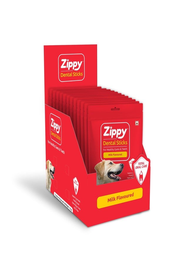 Zippy Dental Stick for Dogs - 12x100 gm Milk, Oral Care Chewing Sticks for Dog, Dental Care Treats for Dogs - Image 1
