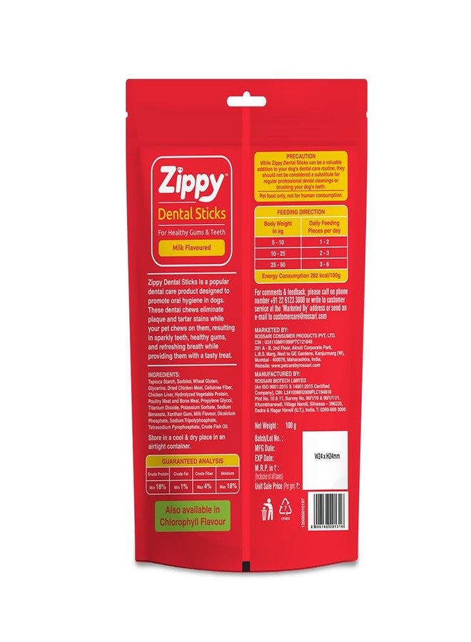 Zippy Dental Stick for Dogs - 12x100 gm Milk, Oral Care Chewing Sticks for Dog, Dental Care Treats for Dogs - Image 2