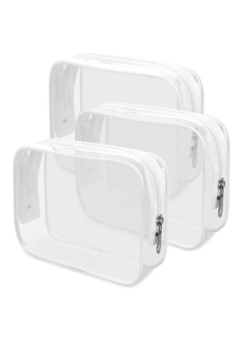Wedama Wedama TSA Approved Toiletry Bag, Cosmetic Bags 3 Pack with Zipper Carry on Airline Airport Travel Accessories, PVC Makeup Bags for Travel, Quart Size Travel Bags for Men and Women-White 