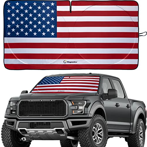 Magnelex American Flag Windshield Sun Shade, High-Resolution Sun Shield with Mirror Cut-Out for Automotive Interior Sun Protection Heat Reduction, Folding Car Sunshade with Storage Bag - X-Large - Image 1