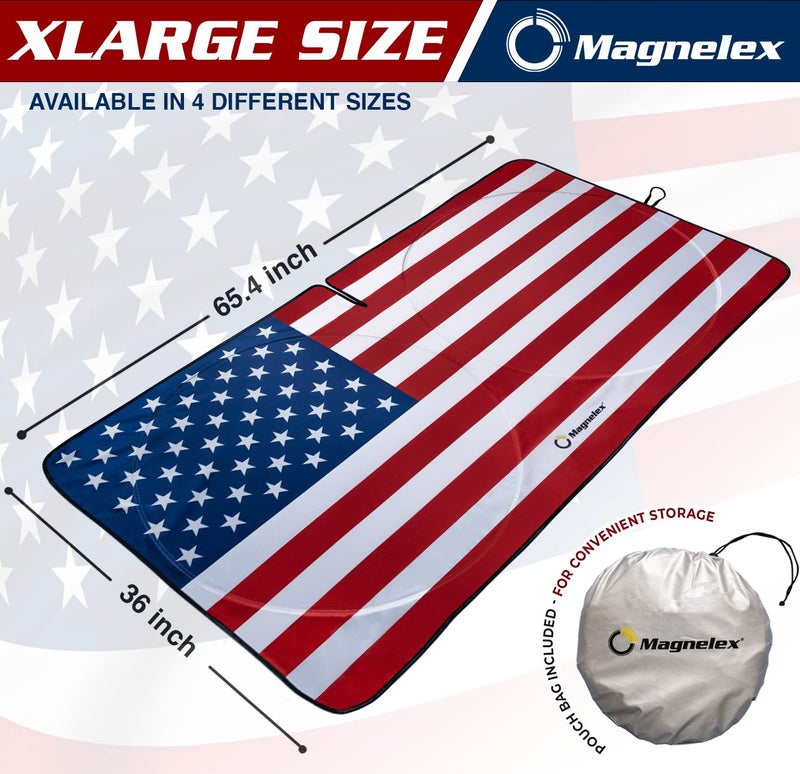 Magnelex American Flag Windshield Sun Shade, High-Resolution Sun Shield with Mirror Cut-Out for Automotive Interior Sun Protection Heat Reduction, Folding Car Sunshade with Storage Bag - X-Large - Image 2