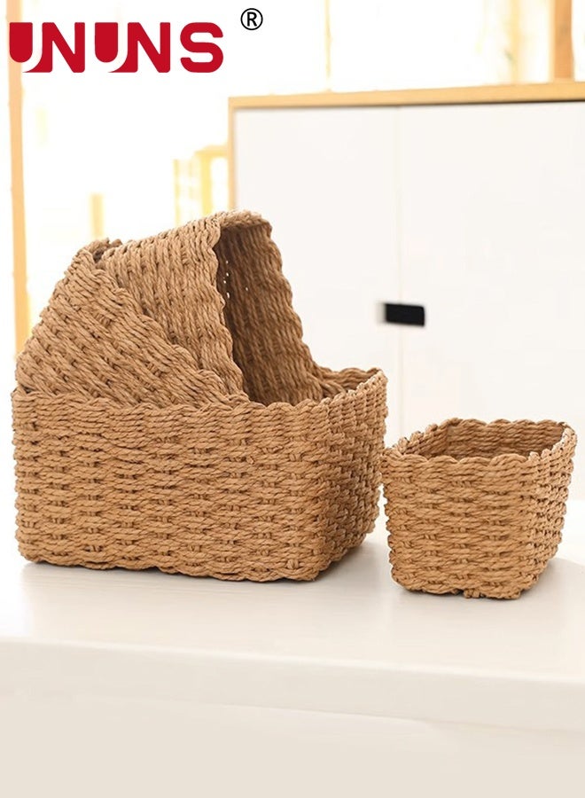 UNUNS 4pcs Woven Storage Basket,Rattan Storage Basket,Handmade Woven Storage Basket,Natural Woven Basket,Hand Woven Baskets Set for Office Cosmetic Desk Drawer Food,Wood - Image 1