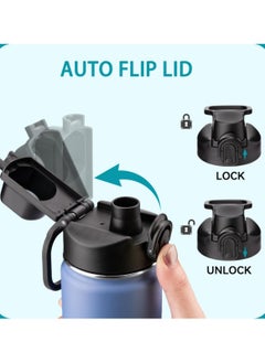 ريما غطاء قلاب أوتوماتيكي لقارورة Hydro Flask ذات الفم الواسع، غطاء بديل لغطاء الفوهة مع قفل بأزرار لقارورة بسيطة حديثة، وقارورة حديدية وقوارير المياه الأخرى ذات الفم الواسع  - Image 3