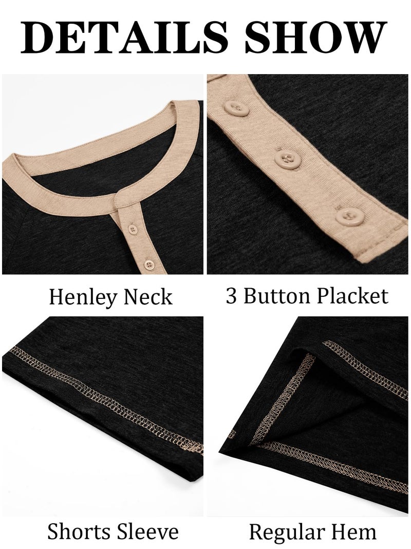 Makkrom Mens Henley Shirts Short Sleeve Casual Summer Basic T Shirts Button Vintage Lightweight Tee Tops Black - Image 5