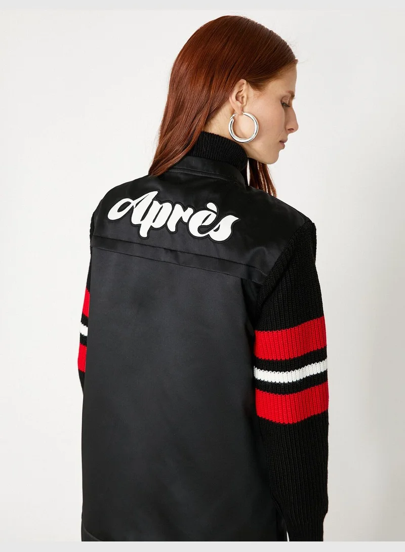 KOTON Zipper Detailed Pocket Detailed Leather Look Coat
