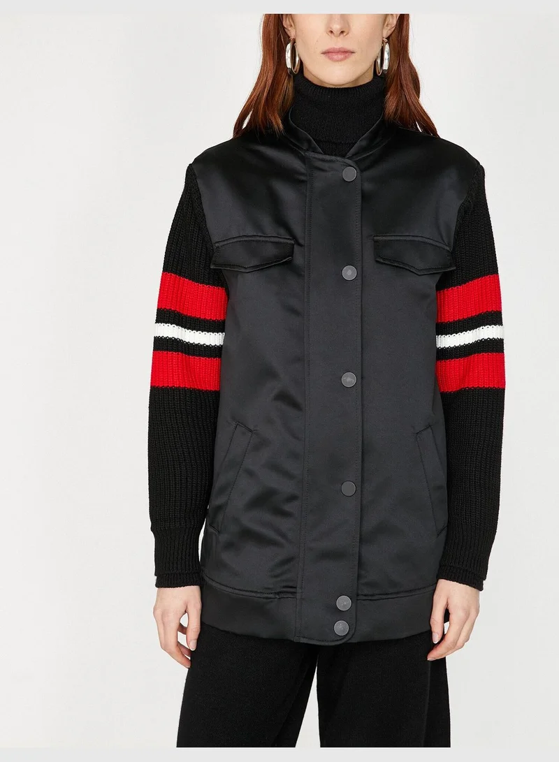 KOTON Zipper Detailed Pocket Detailed Leather Look Coat