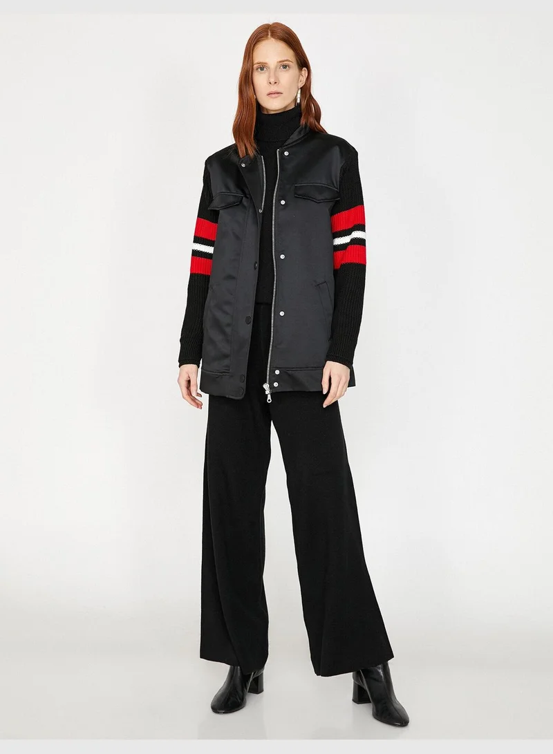 KOTON Zipper Detailed Pocket Detailed Leather Look Coat