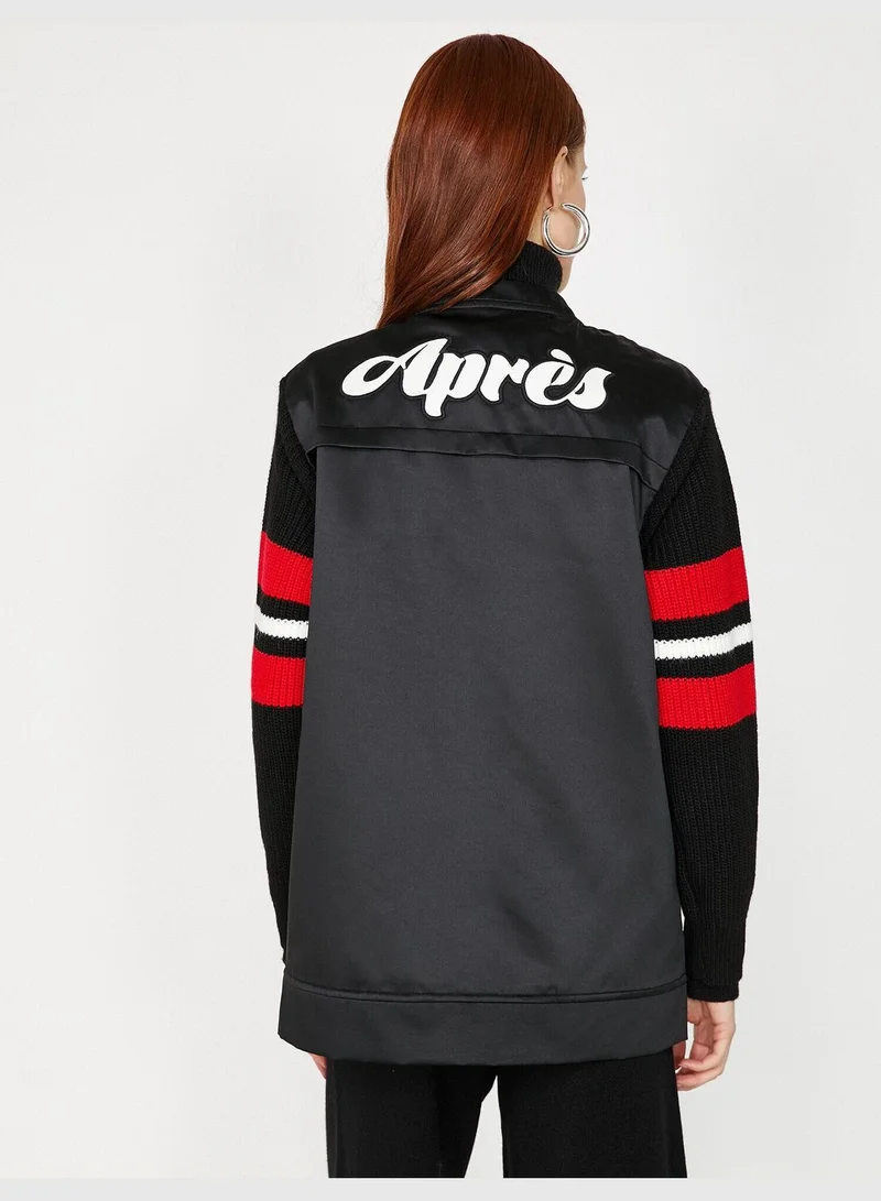 KOTON Zipper Detailed Pocket Detailed Leather Look Coat