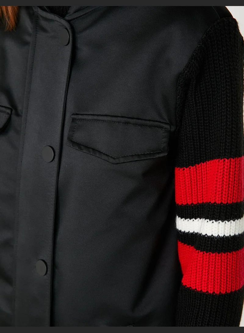 KOTON Zipper Detailed Pocket Detailed Leather Look Coat