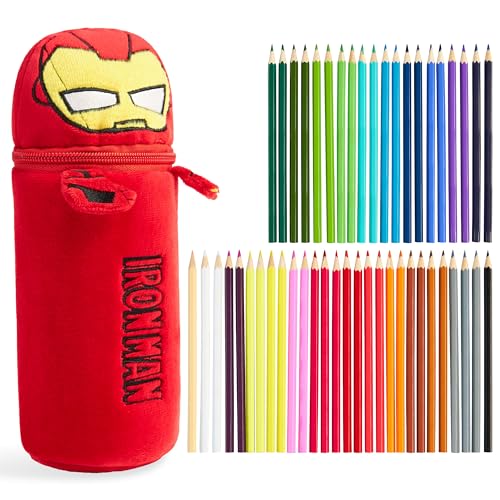 Marvel Spiderman Colored Pencils and Pencil Case 48 Pcs Color Pencil Set Art Supplies Red Iron Man - Image 1