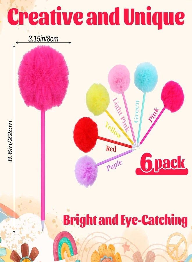 Heclia Fluffy Pen 6 PCS Cute Pom Pom Ballpoint Pens with Fuzzy Tops Needle Gel Ink Pen Colorful Puffy Pens Dark Blue Ink for Home Journaling Office Women Use Gift - Image 2
