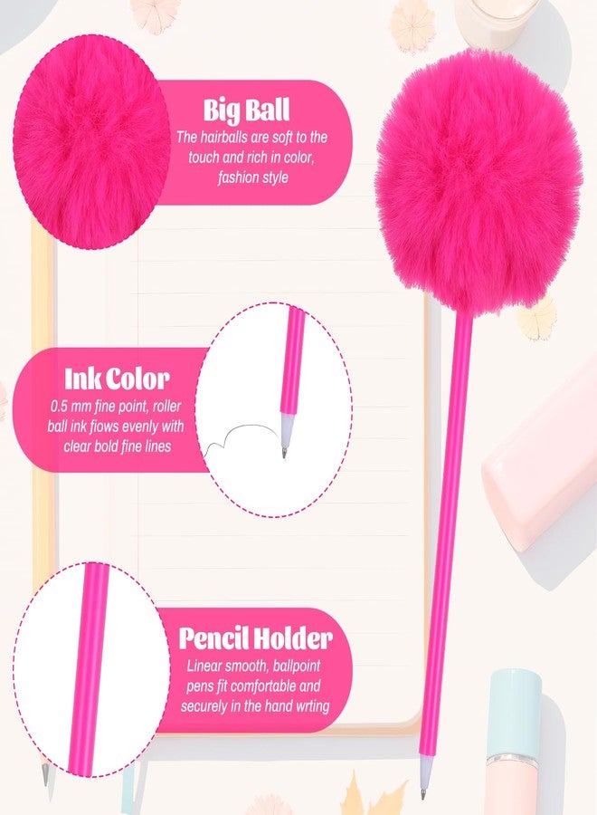 Heclia Fluffy Pen 6 PCS Cute Pom Pom Ballpoint Pens with Fuzzy Tops Needle Gel Ink Pen Colorful Puffy Pens Dark Blue Ink for Home Journaling Office Women Use Gift - Image 3