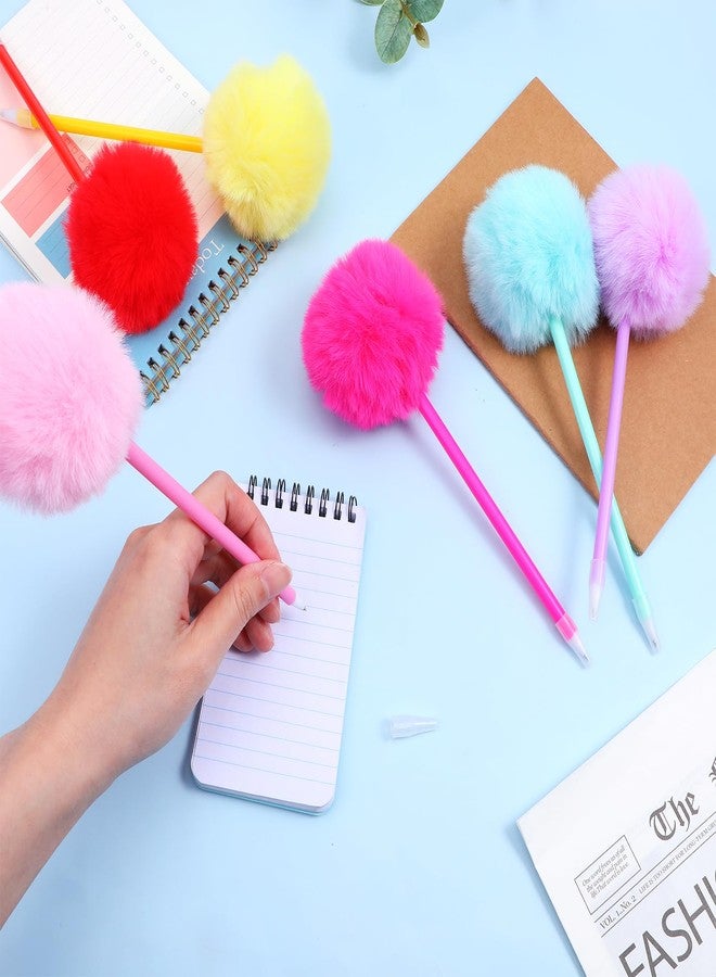 Heclia Fluffy Pen 6 PCS Cute Pom Pom Ballpoint Pens with Fuzzy Tops Needle Gel Ink Pen Colorful Puffy Pens Dark Blue Ink for Home Journaling Office Women Use Gift - Image 5