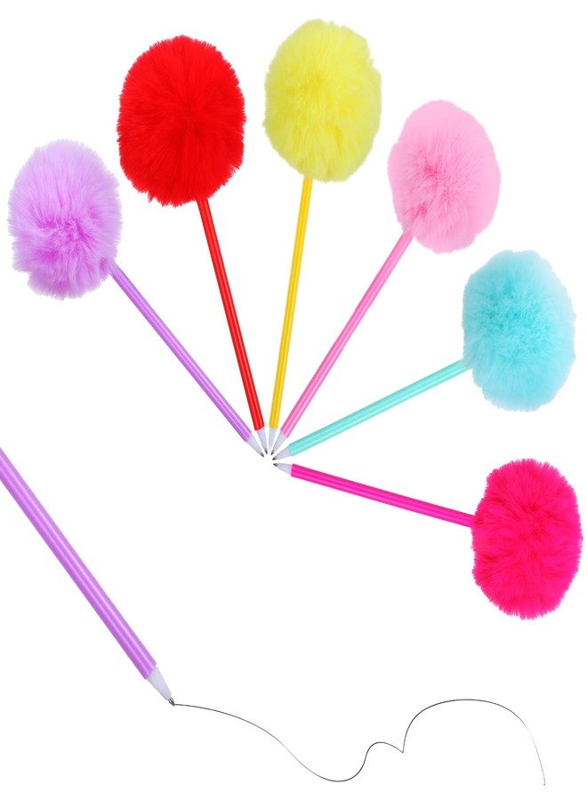 Heclia Fluffy Pen 6 PCS Cute Pom Pom Ballpoint Pens with Fuzzy Tops Needle Gel Ink Pen Colorful Puffy Pens Dark Blue Ink for Home Journaling Office Women Use Gift - Image 1