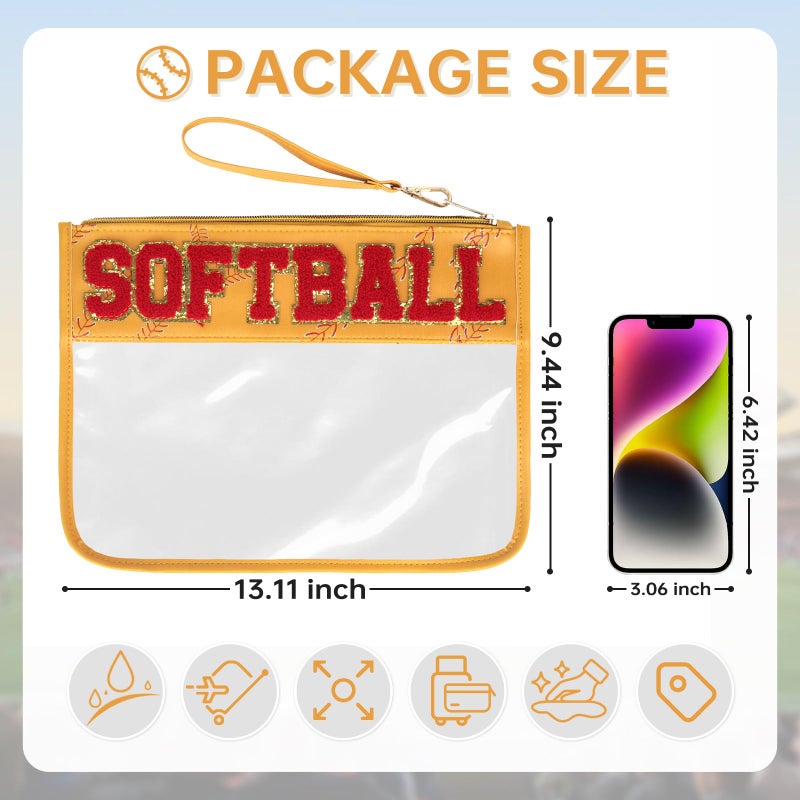 PPeen Softball Gifts Makeup Bag, Softball Stuff Accessories, Portable Toiletry Storage Bag with Chenille Letter Clear Zipper Toiletry Pouch - Image 3