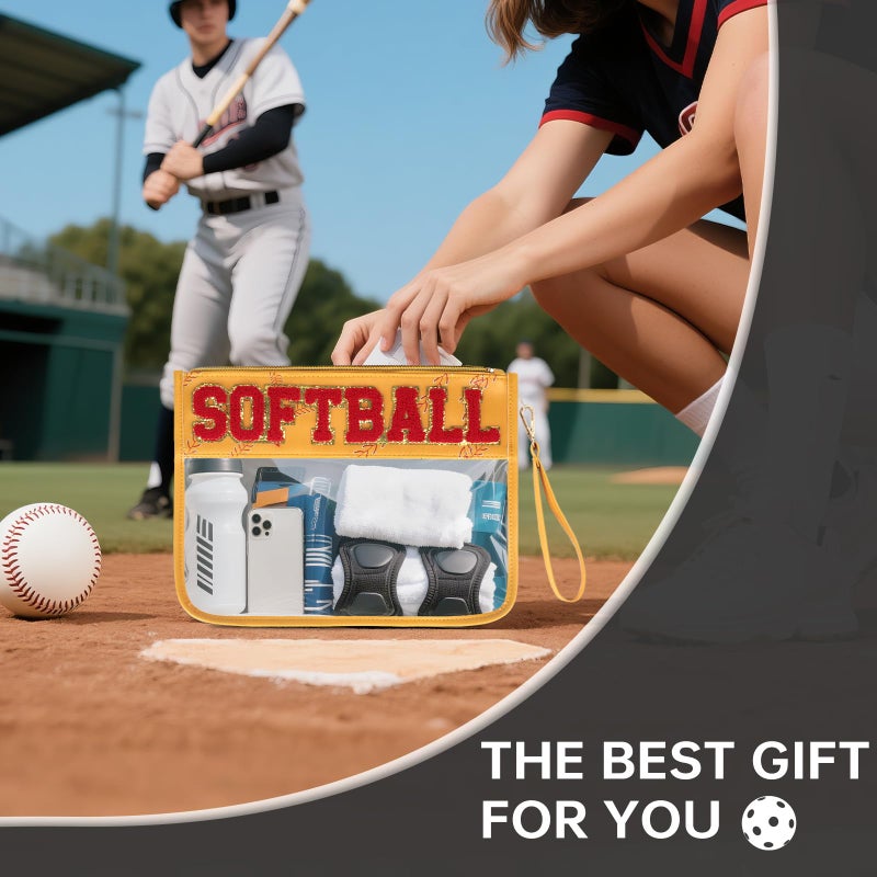 PPeen Softball Gifts Makeup Bag, Softball Stuff Accessories, Portable Toiletry Storage Bag with Chenille Letter Clear Zipper Toiletry Pouch - Image 2