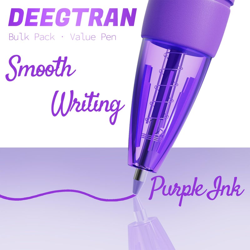 deegtran Pens Bulk, 30 Pack No Bleed Purple Ink Click Pens with Soft Grip, Wholesale Retractable Ballpoint Pens for Office School, Medium Point Smooth 1.0MM - Image 3