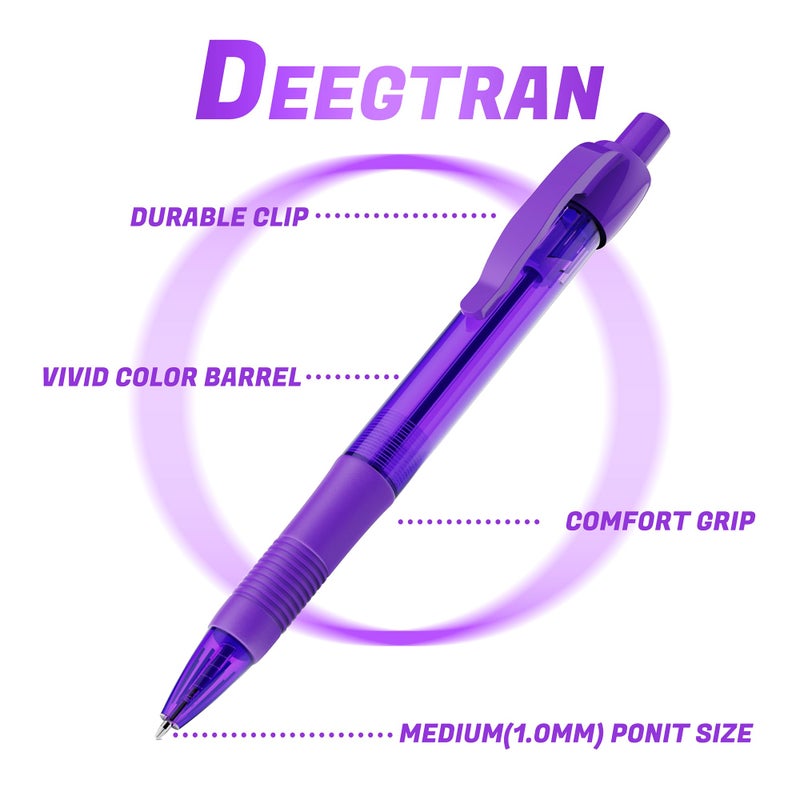 deegtran Pens Bulk, 30 Pack No Bleed Purple Ink Click Pens with Soft Grip, Wholesale Retractable Ballpoint Pens for Office School, Medium Point Smooth 1.0MM - Image 2