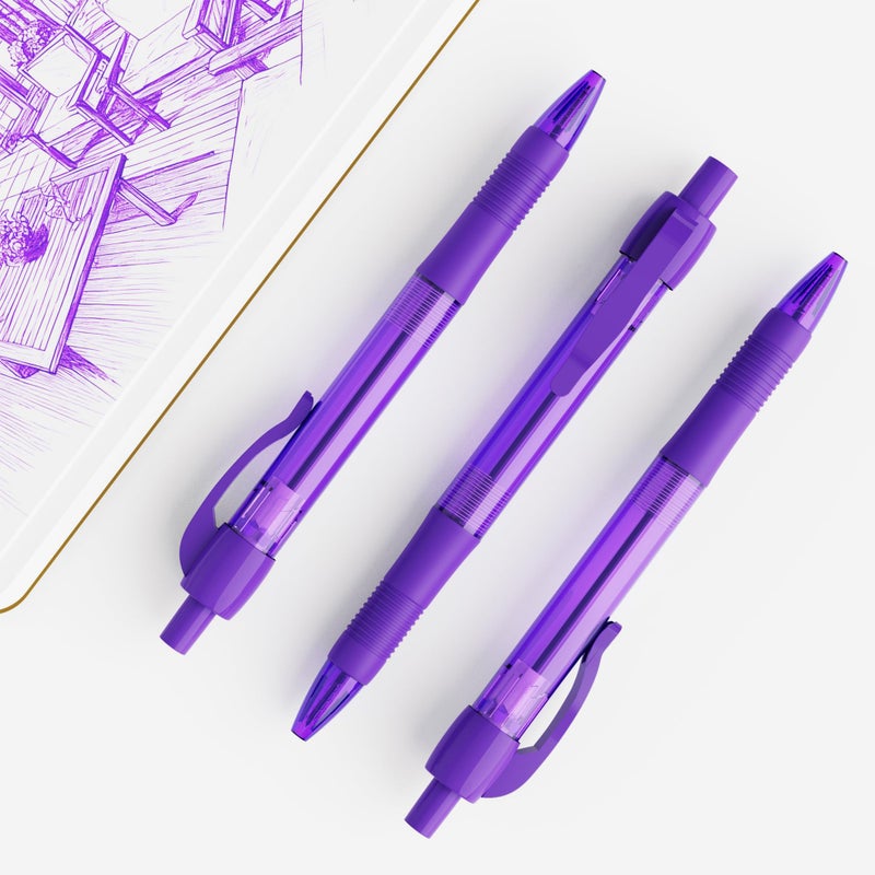 deegtran Pens Bulk, 30 Pack No Bleed Purple Ink Click Pens with Soft Grip, Wholesale Retractable Ballpoint Pens for Office School, Medium Point Smooth 1.0MM - Image 5