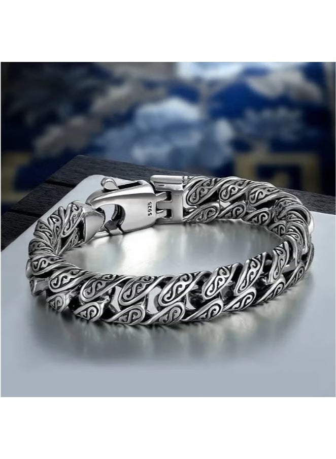 S925 Silver Men's Straw Bracelet Stylish Personalised Sterling Silver Bracelet  - Image 5
