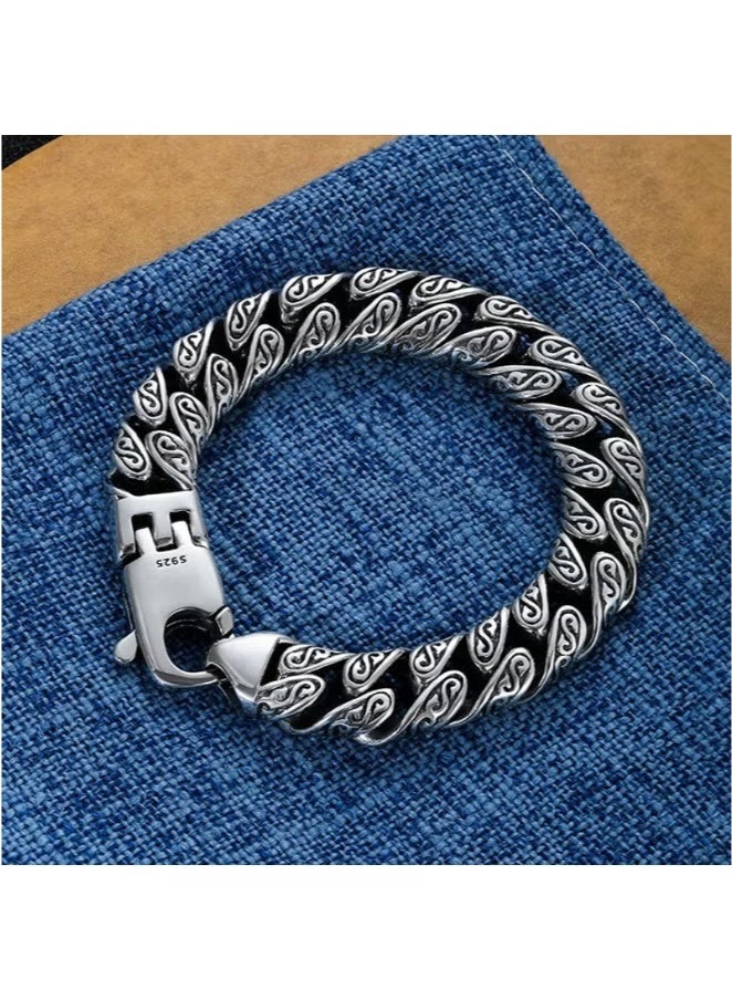 S925 Silver Men's Straw Bracelet Stylish Personalised Sterling Silver Bracelet  - Image 4