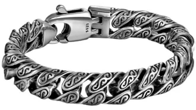 S925 Silver Men's Straw Bracelet Stylish Personalised Sterling Silver Bracelet - Image 1