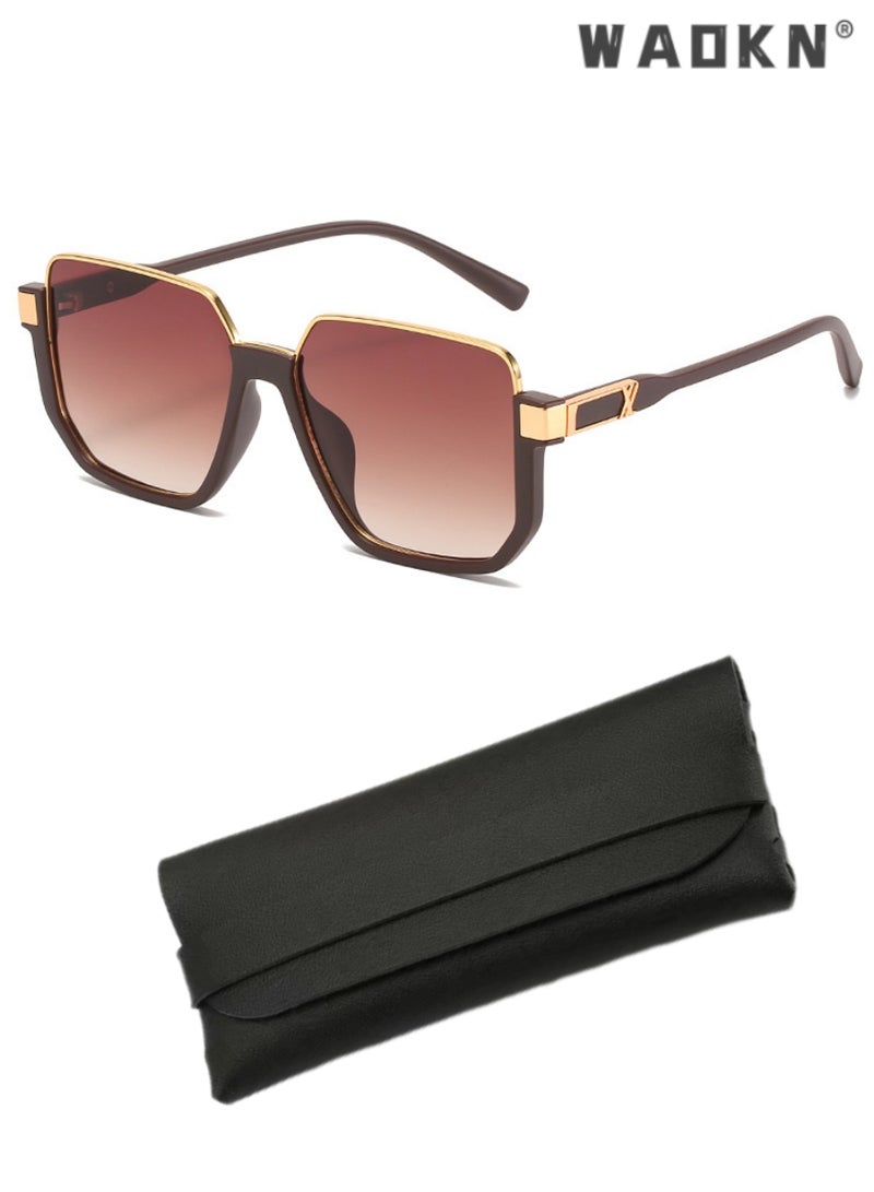 WAOKN Lightweight Metal Sunglasses,Semi Frame Square Sunglasses for Men Women UV400 Protection Sun Glasses with Alloy Frame Fashion Anti-Glare Sun Shades for Driving Traveling with Gradient Brown Lens - Image 1