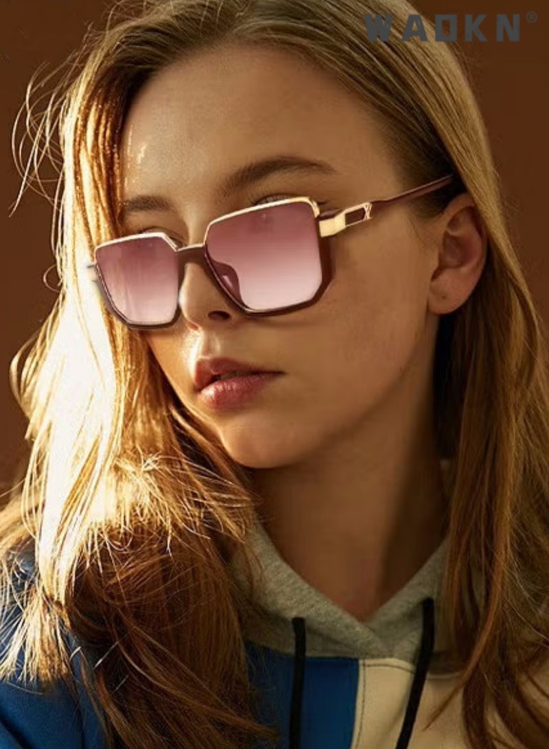 WAOKN Lightweight Metal Sunglasses,Semi Frame Square Sunglasses for Men Women UV400 Protection Sun Glasses with Alloy Frame Fashion Anti-Glare Sun Shades for Driving Traveling with Gradient Brown Lens - Image 2