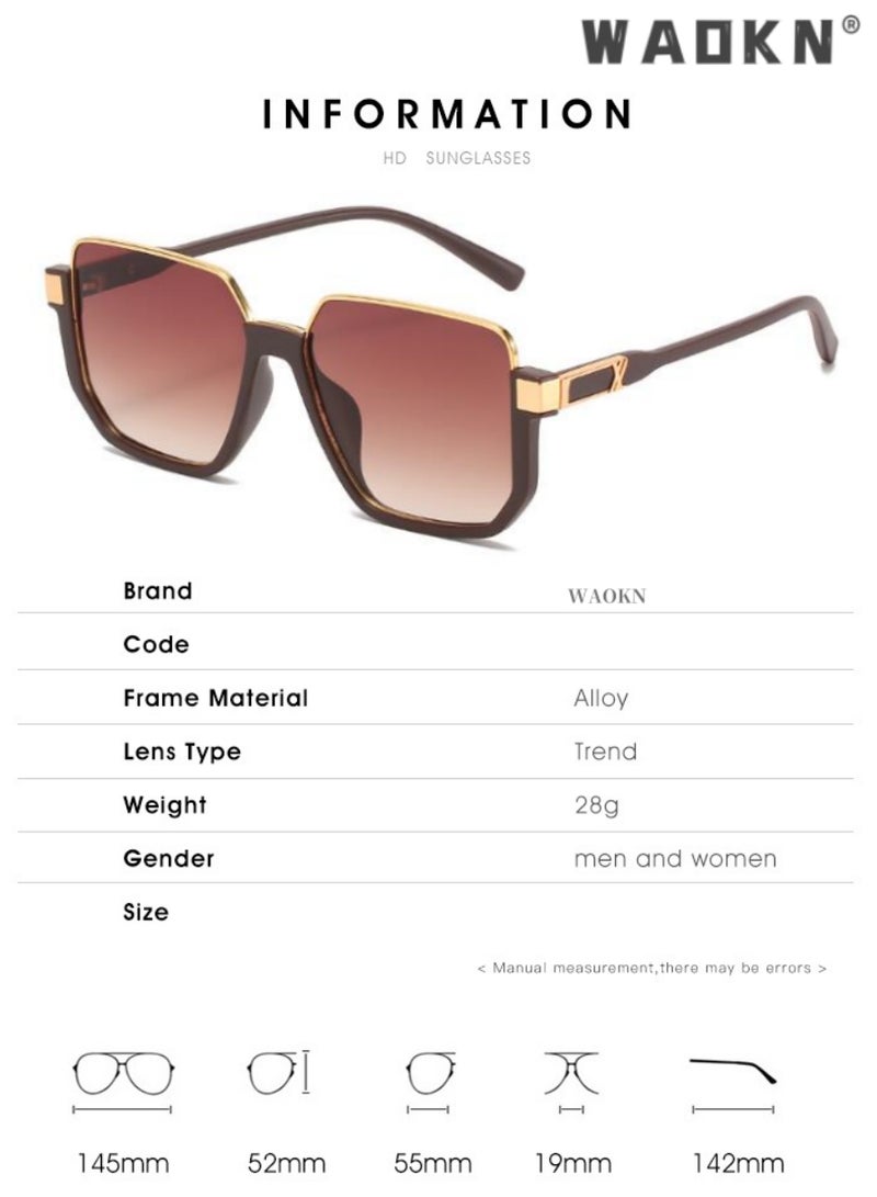WAOKN Lightweight Metal Sunglasses,Semi Frame Square Sunglasses for Men Women UV400 Protection Sun Glasses with Alloy Frame Fashion Anti-Glare Sun Shades for Driving Traveling with Gradient Brown Lens - Image 4
