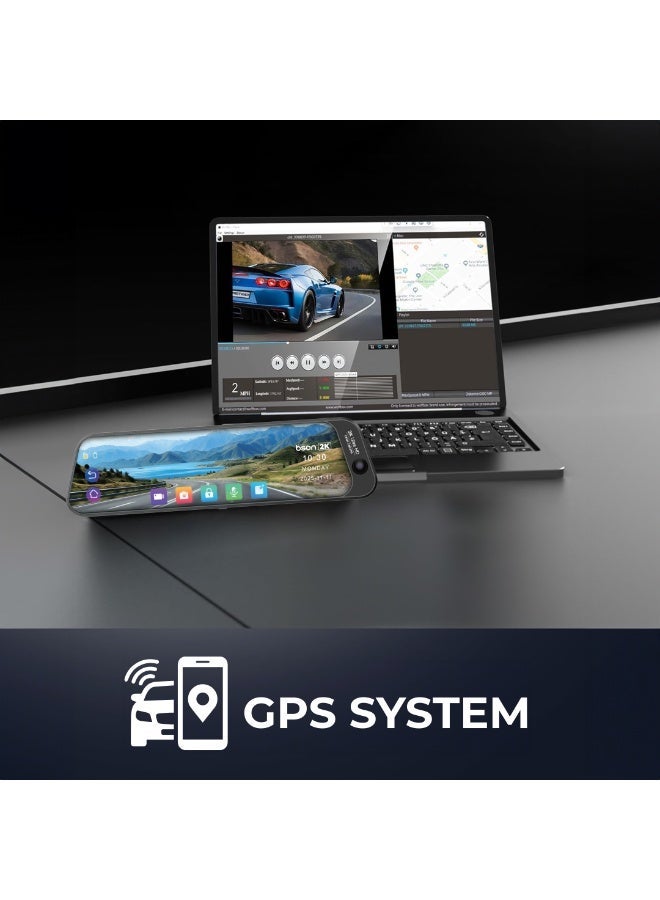 BSON Tri Sense Smart Rear View Mirror Dash Cam, 10-Inch Touchscreen Car DVR, 3 Channel Camera Recorder, Front Rear Inside Dash Camera, GPS Navigation, ADAS, Blind Spot Monitor, Parking Monitor - Image 5