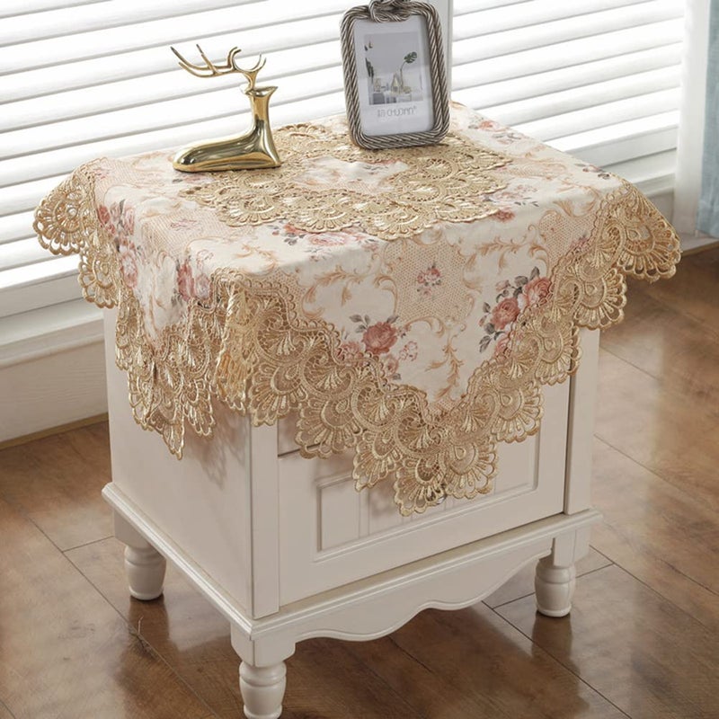 vctops Damask Lace Patchwork Tablecloth Luxury Square Small Table Cover Elegant Floral Embroidered Lace Table Cloth for Party Kitchen Dinning Picnic Decoration (Type G,22"x22") - Image 1